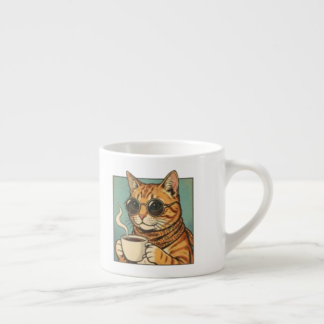 Taza De Espresso Cool Cat Coffee Retro Style Design for Cat Lovers (Derecha)