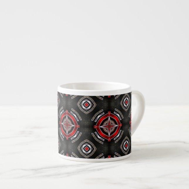 Taza De Espresso Cool Red and Black Geometric Pattern (Derecha)