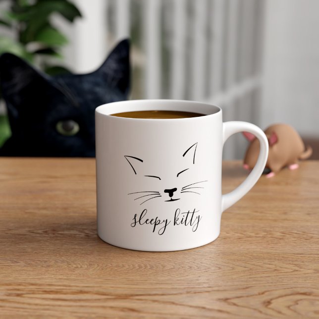 Taza De Espresso Copa de Espresso de Whiskers Kitty Sleepy Face (A cute sleeping cat face espresso cup with space for your name or keep the sleepy kitty text)