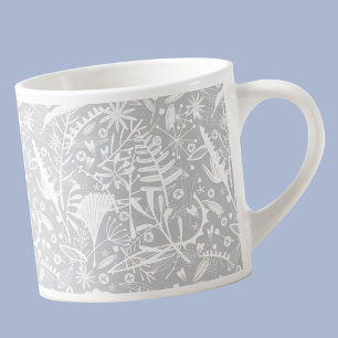 Taza De Espresso Copa de Espresso Floral Gris Gris Botánico