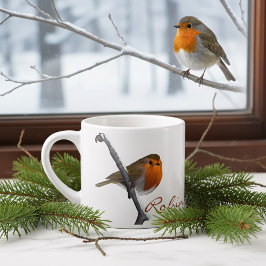 Taza De Espresso Copa de Espresso Robin Bird de Invierno Personaliz