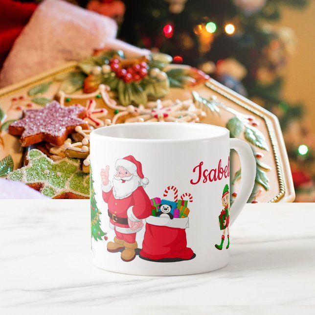 Taza De Espresso Copa de Navidades Infantil Añadir nombre Santa y á (Subido por el creador)