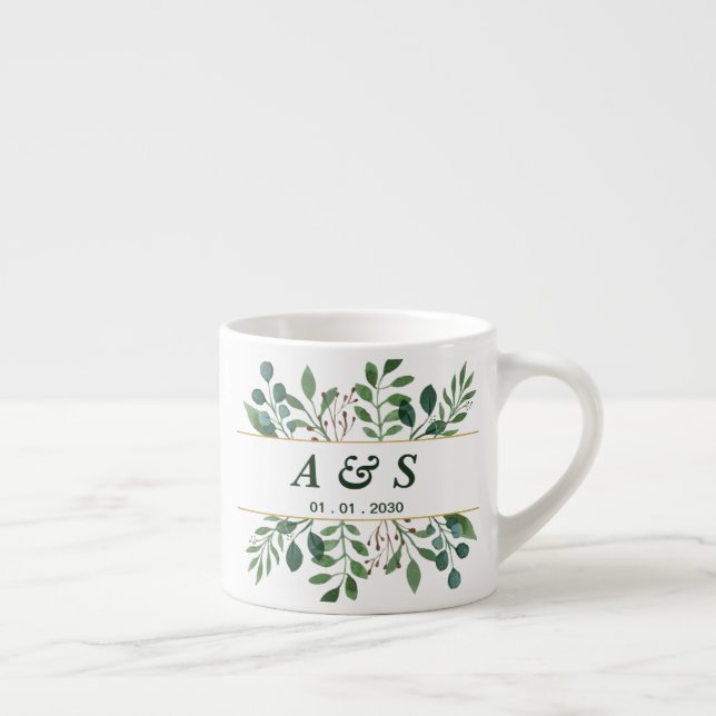 Taza De Espresso Copa Espresso Boda Floral Blanca Verde (Derecha)