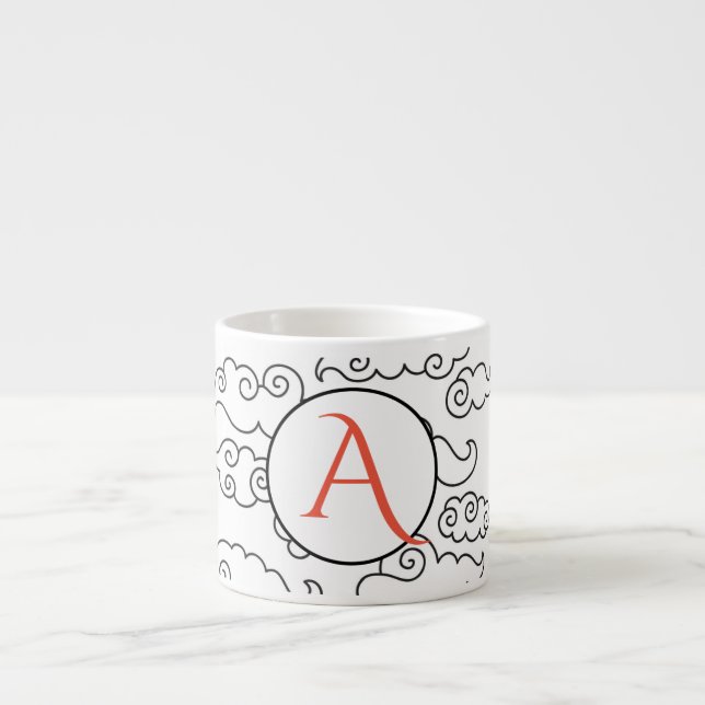 TAZA DE ESPRESSO COPA ESPRESSO CON NUBES Y MONOGRAMA (Frente)