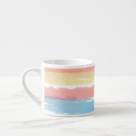 Taza De Espresso Coral Rosa Azul Amarillo Rojo Tiras de Agua