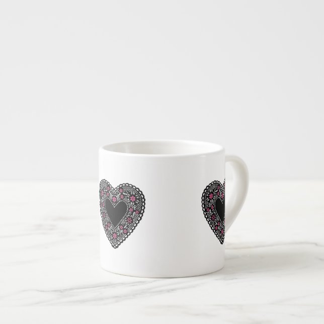 Taza De Espresso Corazón de encaje negro (Derecha)