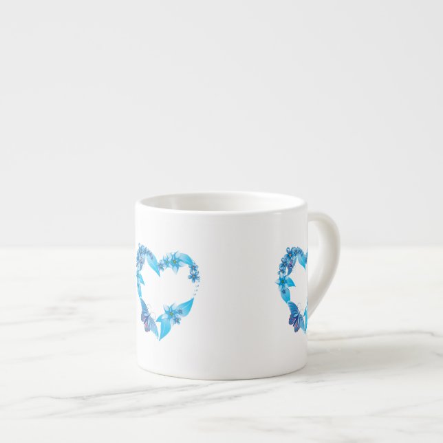 Taza De Espresso Corazón de mariposa floral azul (Derecha)