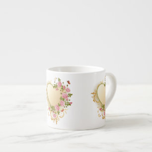 Taza De Espresso Corazón de oro para Rosas en cascada