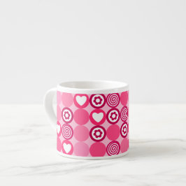 Taza De Espresso Corazón Rosa y Patrón de Flores de Puntos para San