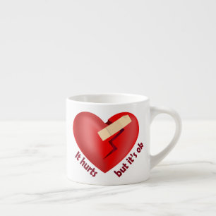 Taza De Espresso Corazón roto sanado con parche y cita de vida