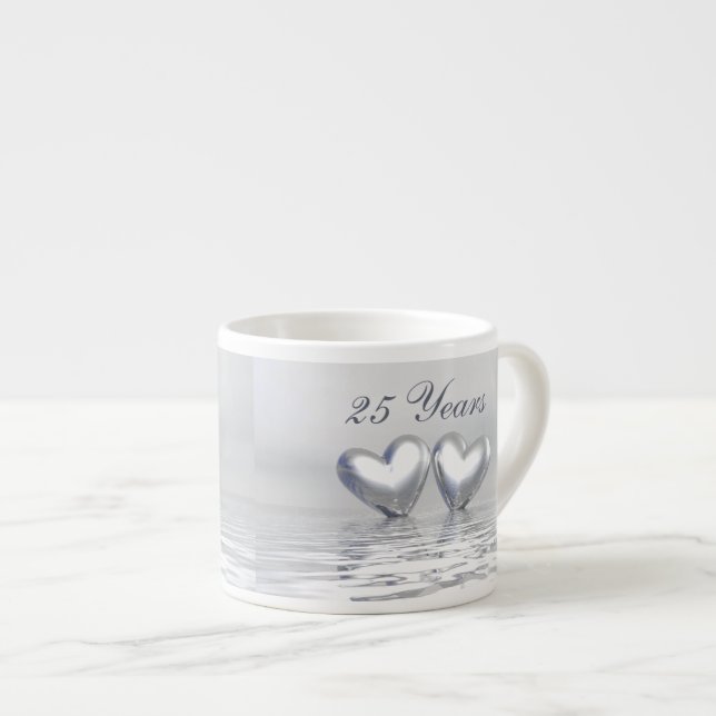 Taza De Espresso Corazones de aniversario de plata (Derecha)