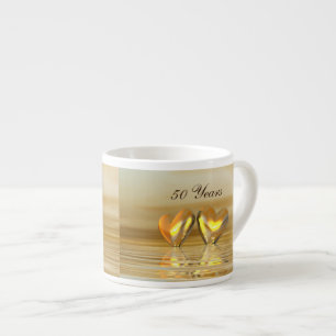 Taza De Espresso Corazones de Aniversario Dorado