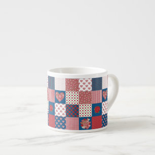 Taza De Espresso Corazones de moda y Rosas Faux Patchwork Espresso 