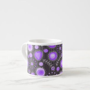 Taza De Espresso Corazones grises púrpuras y flores florales