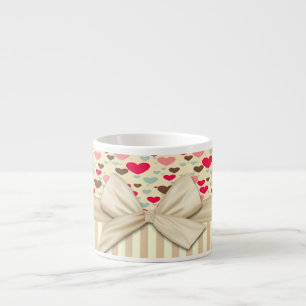 Taza De Espresso Corazones Lindos Rayas y Lazo