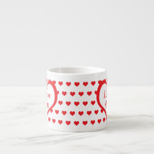 Taza De Espresso Corazones rojos curados con monograma de corazón r