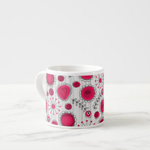 Taza De Espresso Corazones rojos y blancos singulares y flores