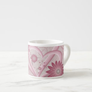 Taza De Espresso Corazones y flores abstractos rosados Arte fractal
