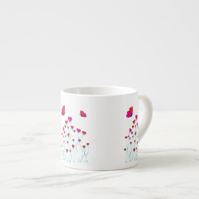 Taza De Espresso Corazones y mariposas Valentine Love (Derecha)