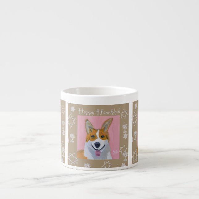Taza De Espresso Corgi Happy Hanukkah (Frente)