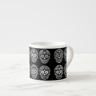 Taza De Espresso Cráneo de azúcar blanco y negro