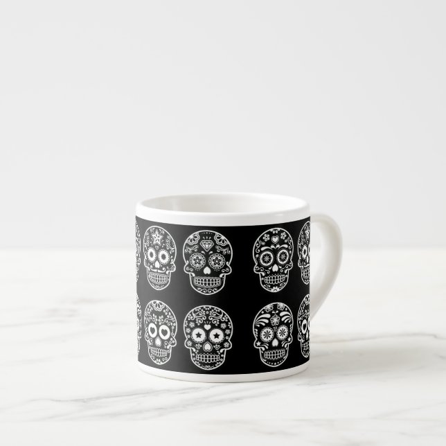 Taza De Espresso Cráneo de azúcar blanco y negro (Derecha)