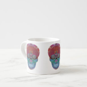 Taza De Espresso Cráneo del azúcar del arco iris con el árbol de la