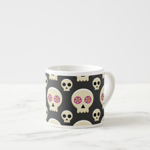 Taza De Espresso Cráneo espeluznante de Gótico kawaii con patrón de