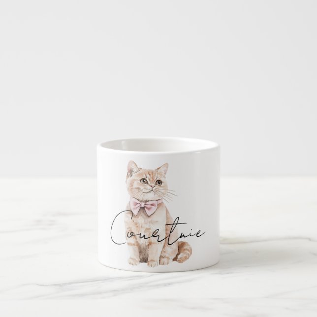 Taza De Espresso Cream Cat Pink Bow (Frente)