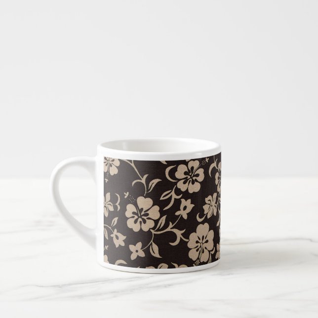 Taza De Espresso Cream Hibiscus Flowers on Brown 1 (Izquierda)