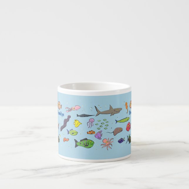 Taza De Espresso Criaturas marinas divertidas patrón de ilustracion (Frente)