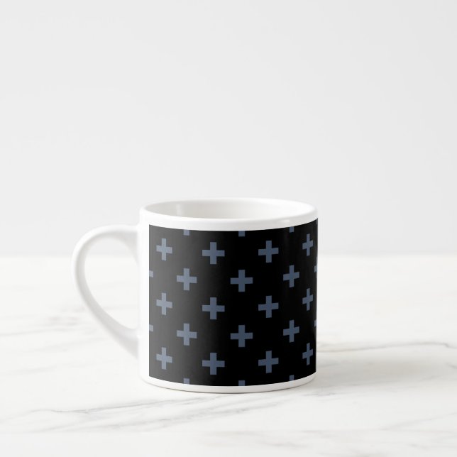 Taza De Espresso Cruces de polka azul-gris sobre negro (Izquierda)