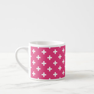 Taza De Espresso Cruces de polka blanca en fucsia