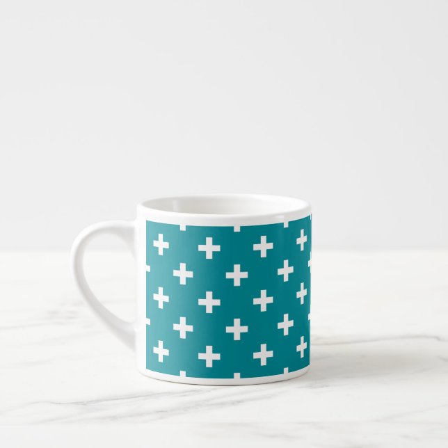 Taza De Espresso Cruces de polka blanca en verde azulado (Izquierda)