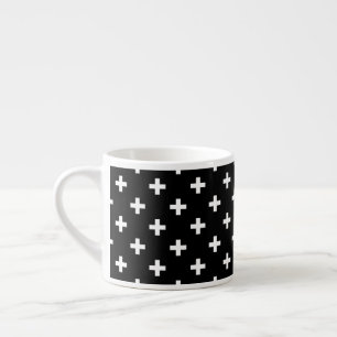 Taza De Espresso Cruces de polka blanca sobre negro