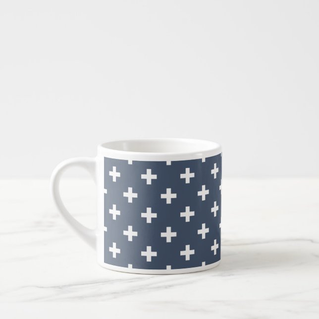 Taza De Espresso Cruces de polka blanco sobre gris azul (Izquierda)