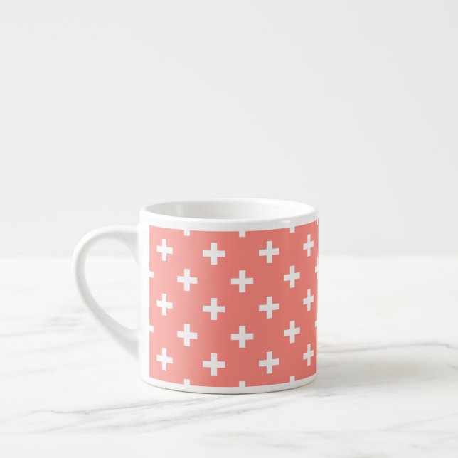 Taza De Espresso Cruces de polka blanco sobre melocotón (Izquierda)