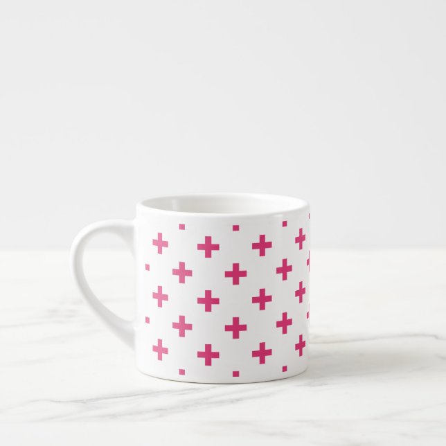 Taza De Espresso Cruces de polka de Fuchsia sobre blanco (Izquierda)