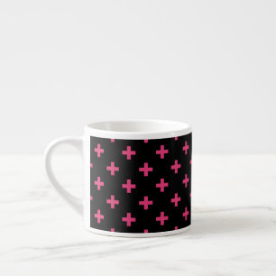Taza De Espresso Cruces de polka de Fuchsia sobre negro