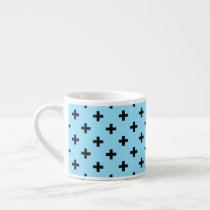 Taza De Espresso Cruces de polka negra en azul bebé