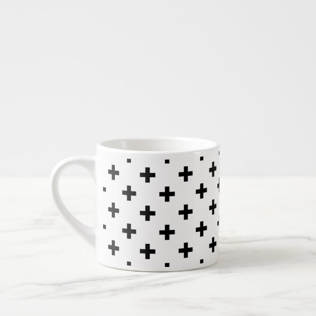 Taza De Espresso Cruces de polka negra sobre blanco (Izquierda)