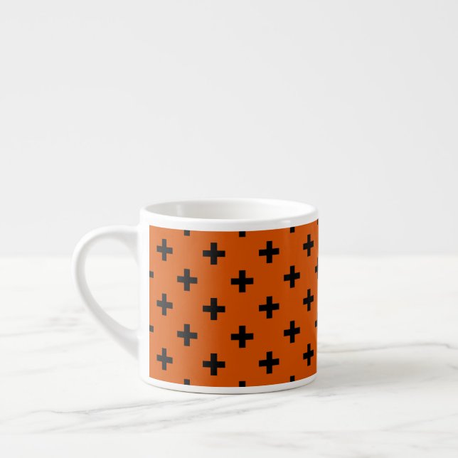 Taza De Espresso Cruces de polka negra sobre naranja (Izquierda)