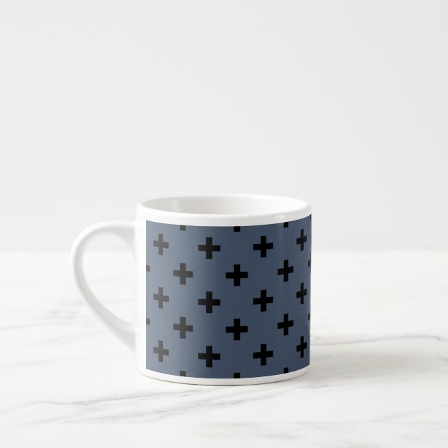 Taza De Espresso Cruces de polka negro sobre gris azul (Izquierda)
