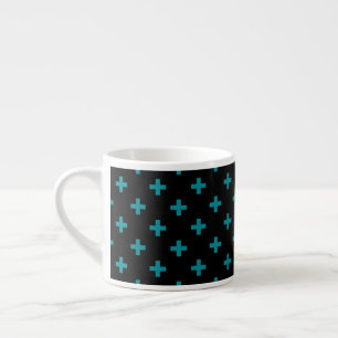 Taza De Espresso Cruces de polka verde azulada sobre negro