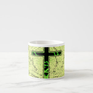 TAZA DE ESPRESSO CRUZ NEGRA Y VERDE CON FONDO DE MÁRMOL