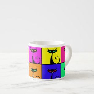 Taza De Espresso Cuadrados de arte pop de gatos kitanos coloridos d