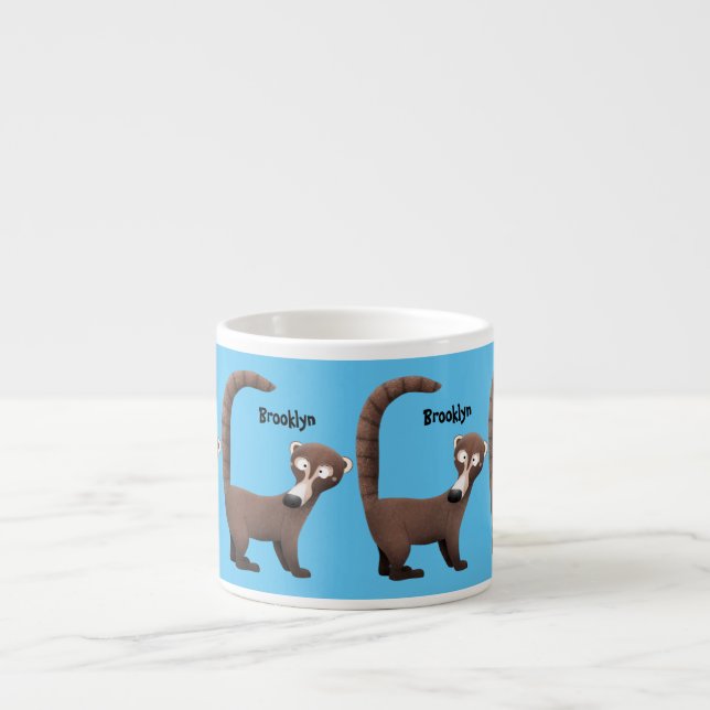 Taza De Espresso Curioso ilustracion personalizado de coatimundi (Frente)