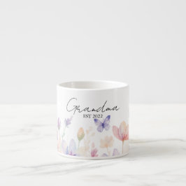 Taza De Espresso Custom Grandma Est. Year -  Flower and Butterfly 