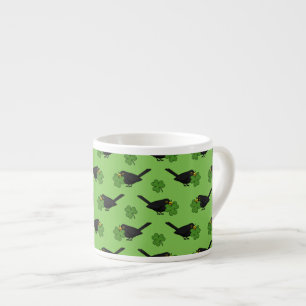 Taza De Espresso Cute Blackbird con Shamrock Clover Personalizado