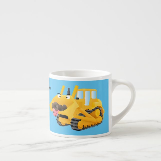Taza De Espresso Cute funny yellow bulldozer cartoon character  (Derecha)